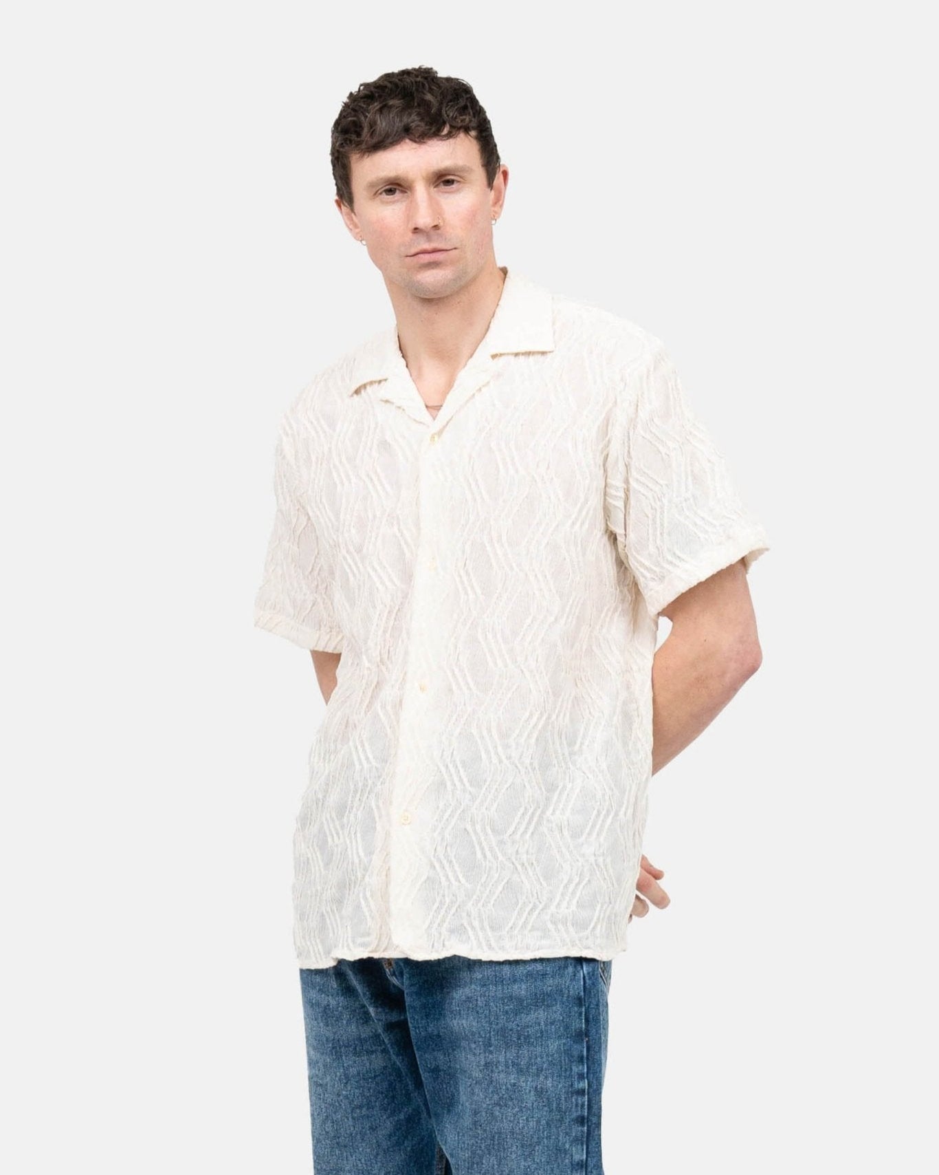 Kortærmet Jacquard Skjorte Cremehvid | Skagen - clothing.dk